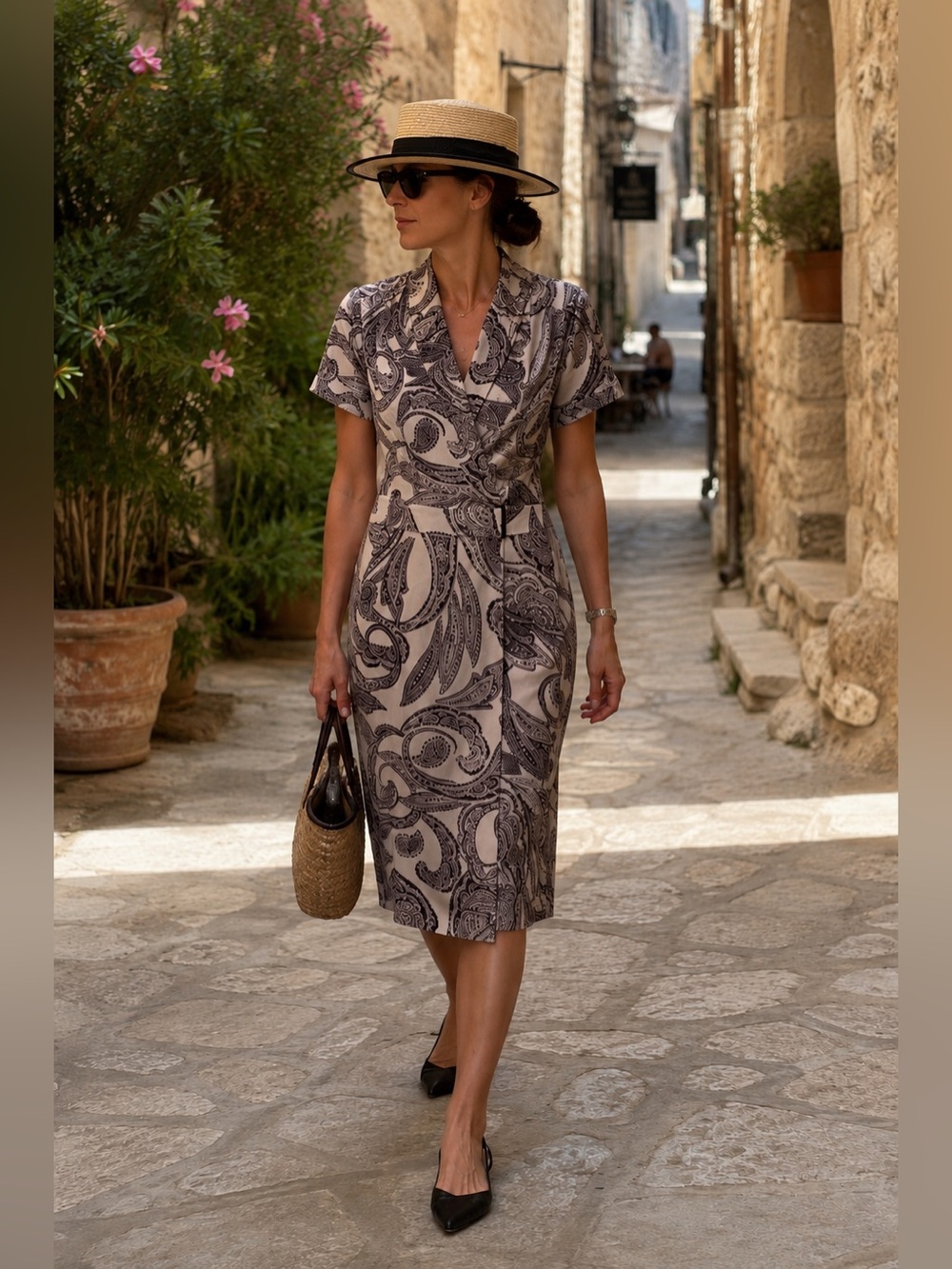 Paul Costelloe London black label Paisley Wrap Dress, size M